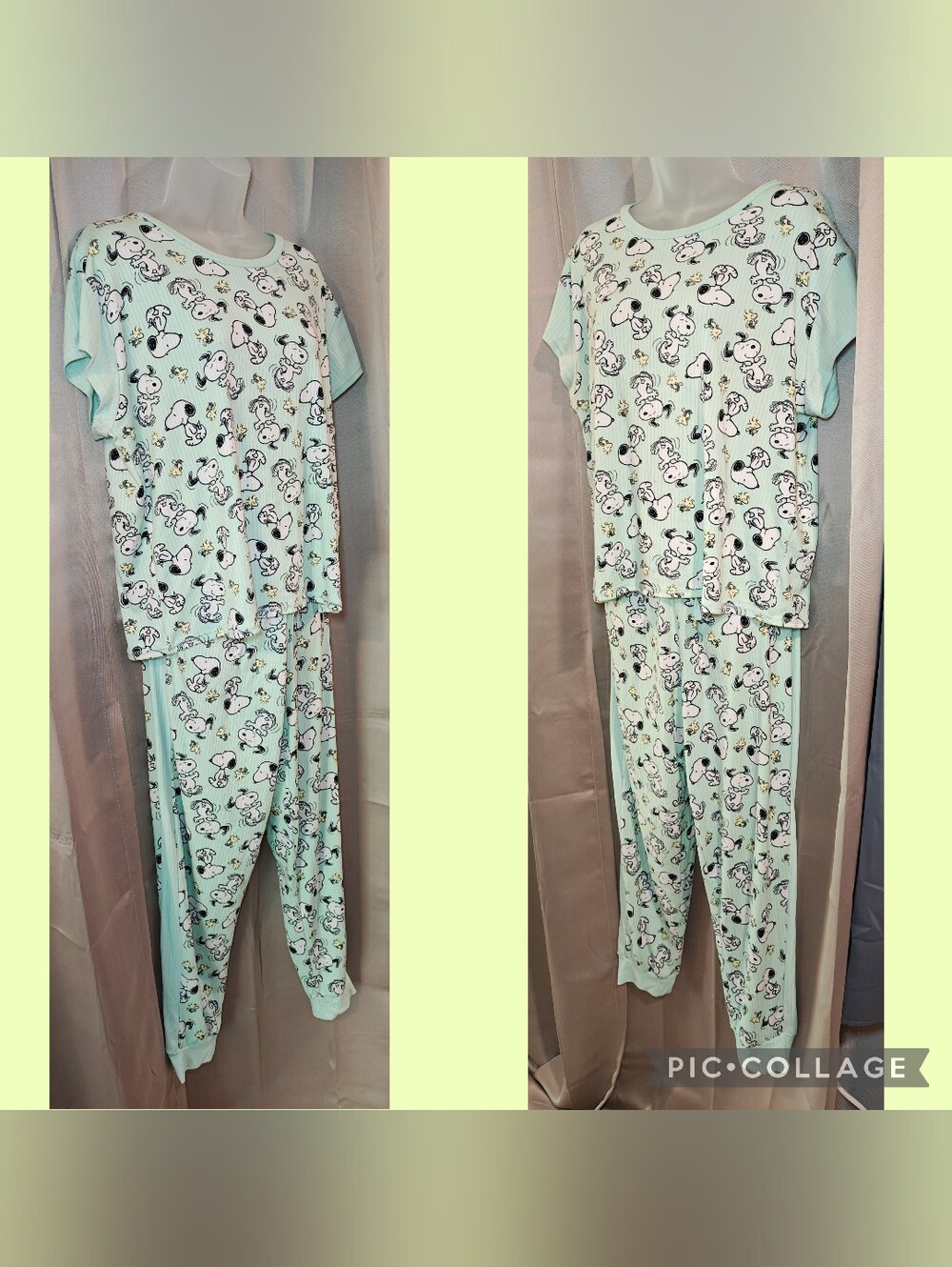 🐶Peanuts Snoopy & Woodstock Ribbed 2-Piece Short Sleeve and Jogger Pajama Set🐶 - Picture 4 of 8